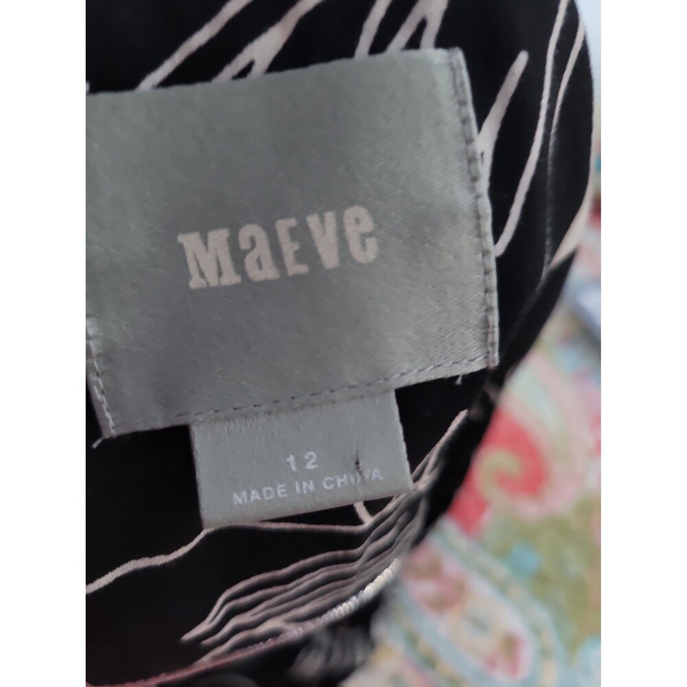 Maeve Black Rayon Bird Print Button Up Shirt Sz 12 Boho Novelty Bohemian - Picture 6 of 7